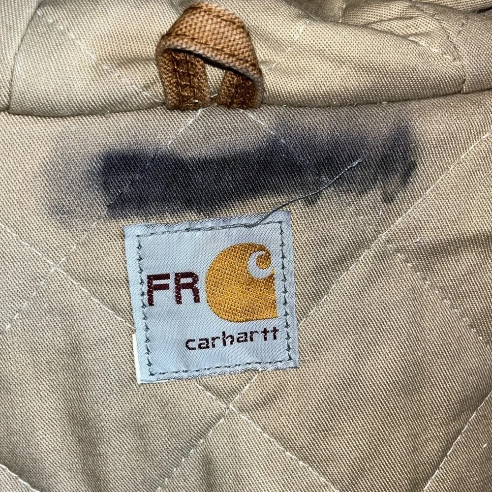 Carhartt tan flame retardant hooded work utility barn full zip jacket coat XXL